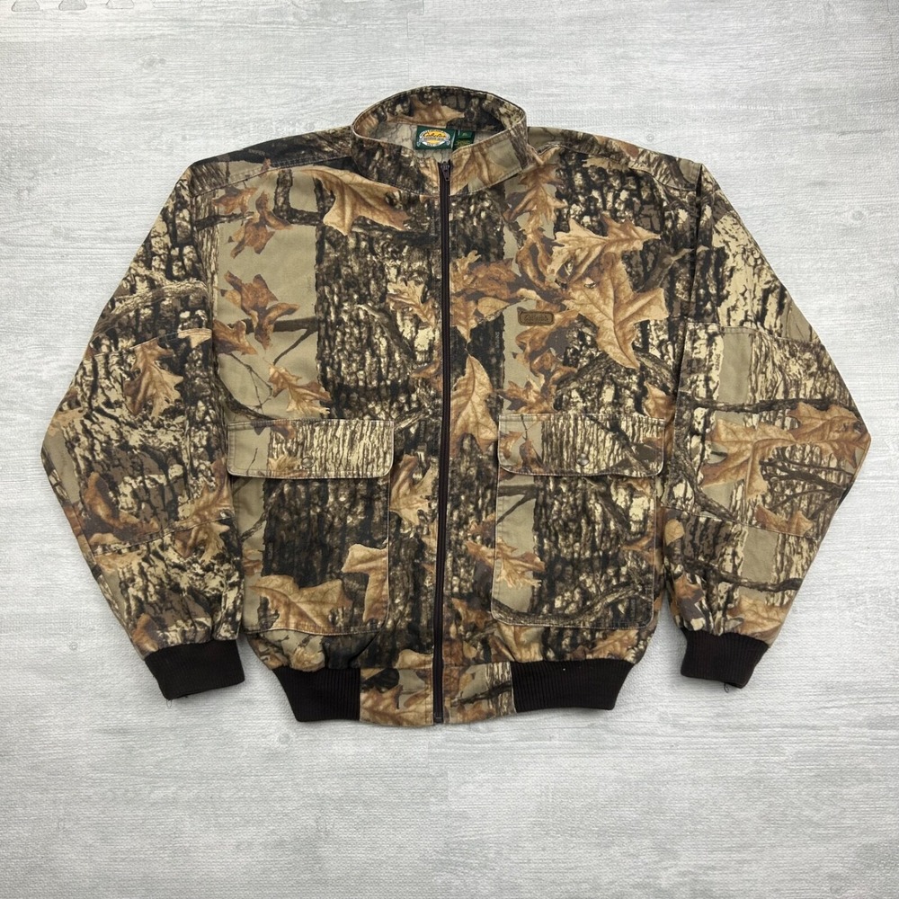 Vintage 90s Camo Real Tree Cabelas Jacket Size Large Brown Full Zip Cyber Grunge